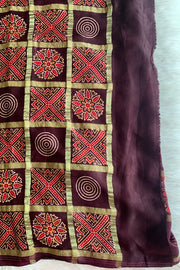 Brown Modal Silk Checked Saree 5236 07