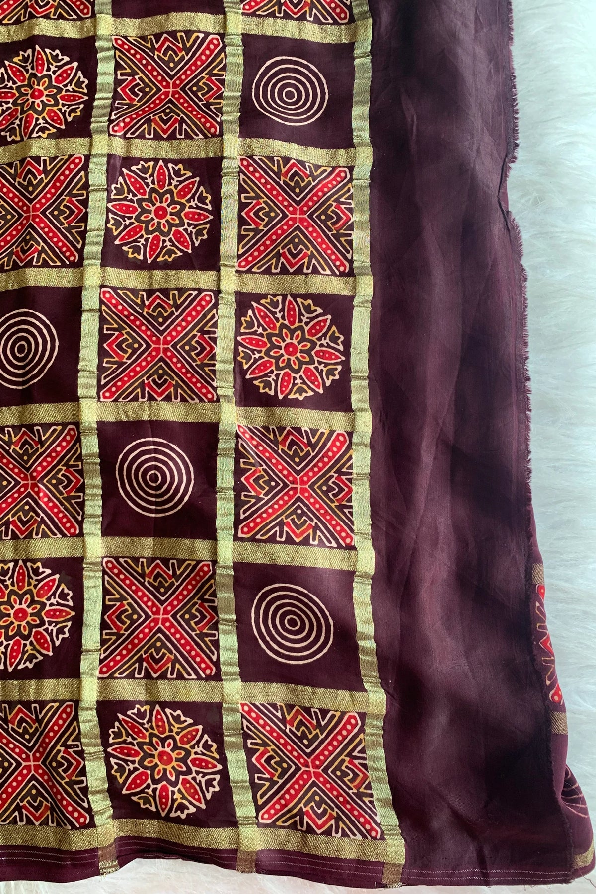 Brown Modal Silk Checked Saree 5236 07
