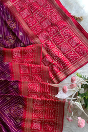 Red & Purple Bandhej Banarasi Saree 5214 06