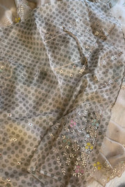 Gota Patti Organza Saree Tie Dye Effect Beige 5838 01