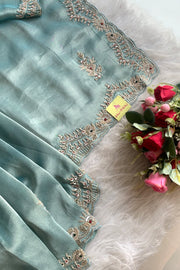 Sea Blue Kanchi Tissue Saree 5526 03