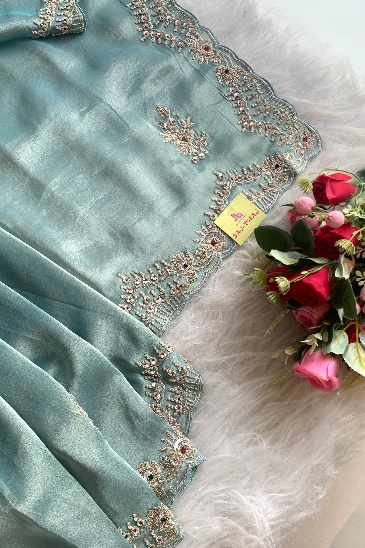 Sea Blue Kanchi Tissue Saree 5526 03