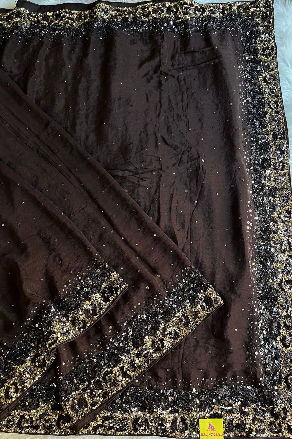 Dark Brown Chinnon Georgette Saree 5759 09