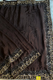 Dark Brown Chinnon Georgette Saree 5759 09