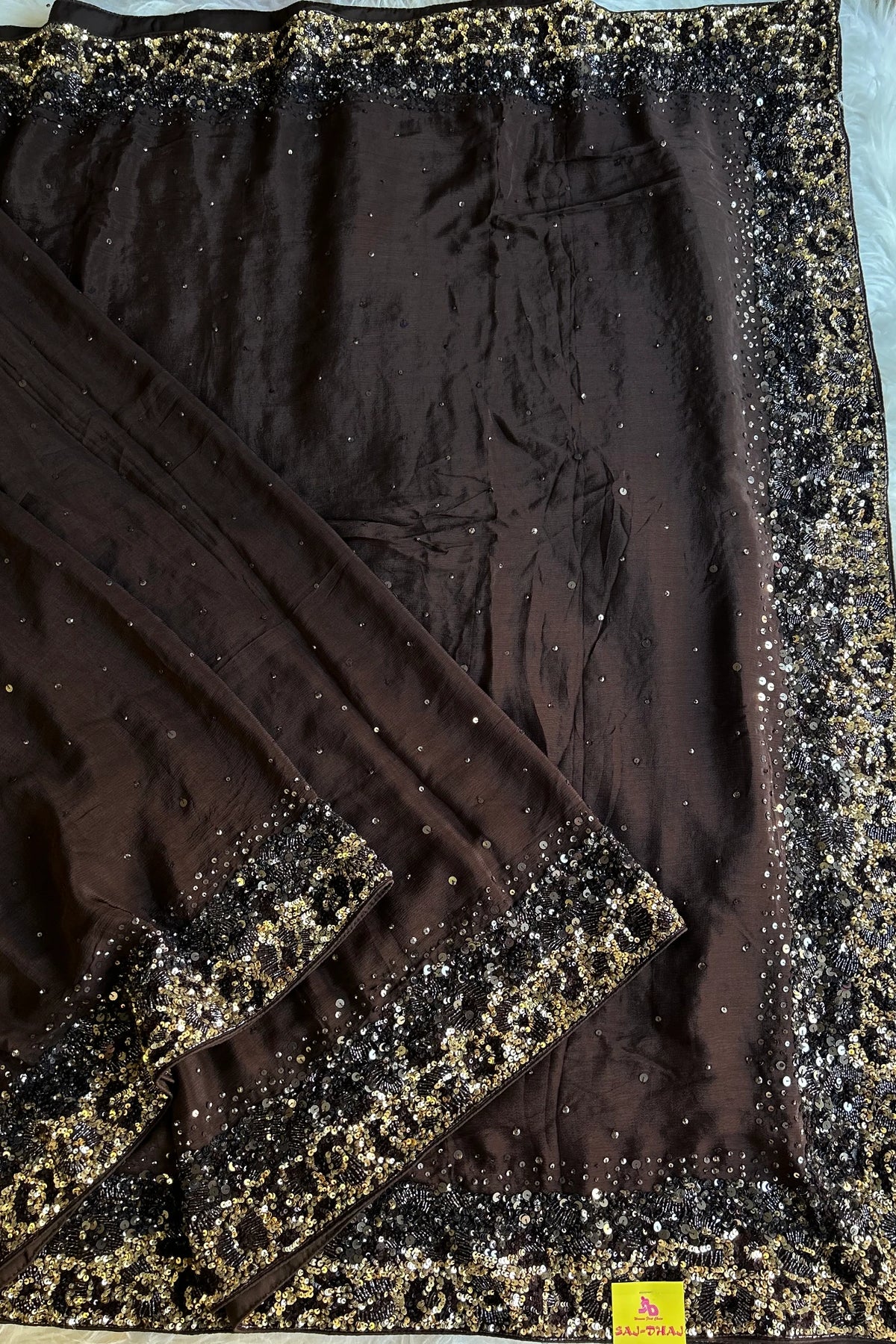 Dark Brown Chinnon Georgette Saree 5759 09