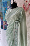 Sea Green mirror work Saree with stitched blouse 4496-06