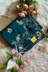 Peacock Blue Habutai Silk Saree 5765 01