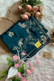 Peacock Blue Habutai Silk Saree 5765 01