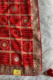 Red Bandhej Russian Silk Saree 5772 10