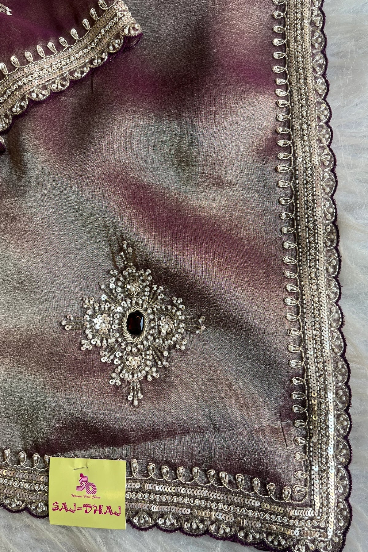 Tissue Silk Saree with Sequin, Cutdana, Pearls, Zardosi Work 5360 08