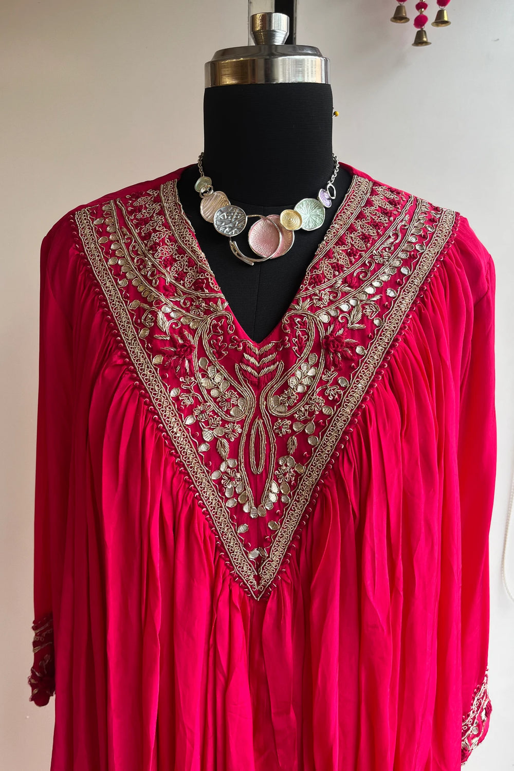 Hot Pink Designer Cowl Skirt Set with Zardosi & Thread Work 5336 01