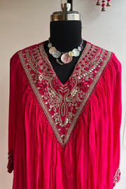 Hot Pink Designer Cowl Skirt Set with Zardosi & Thread Work 5336 01