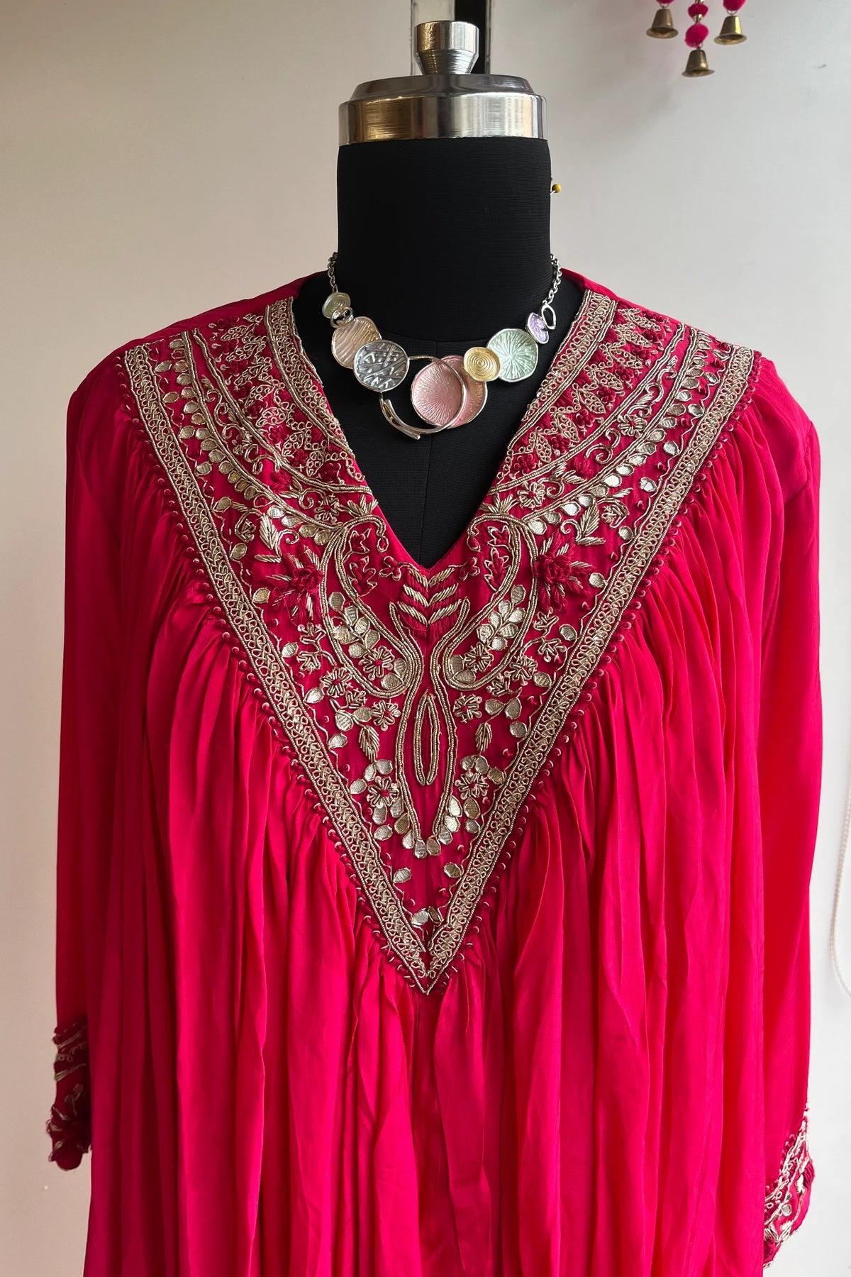 Hot Pink Designer Cowl Skirt Set with Zardosi & Thread Work 5336 01