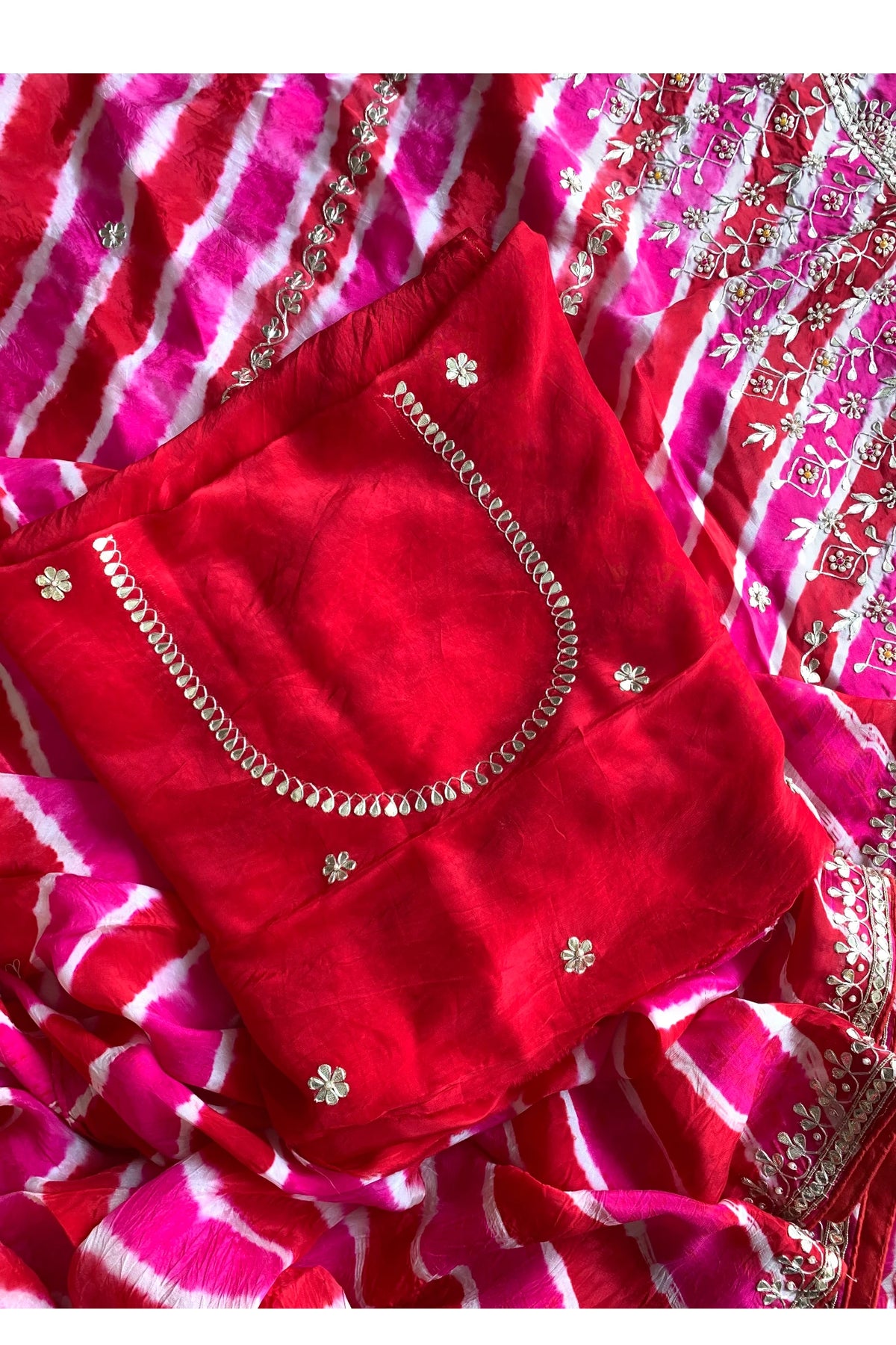 Pink & Red Leheriya Pallu Jaal Saree 5837 02