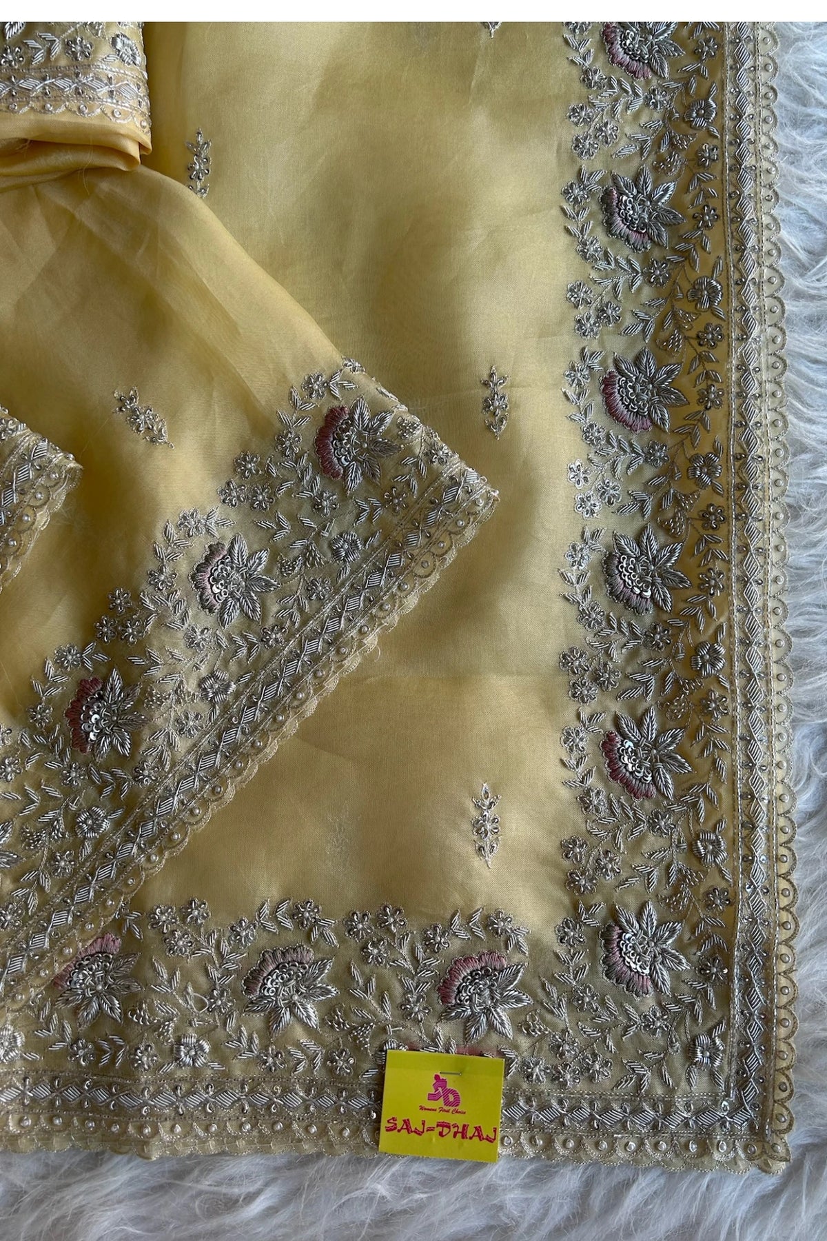 Light Yellow Kora Organza Saree 5750 07