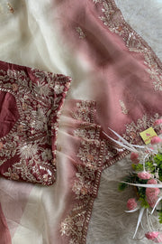 White & Brown Designer Organza Saree 5659 07