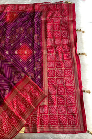 Red & Purple Bandhej Banarasi Saree 5214 06