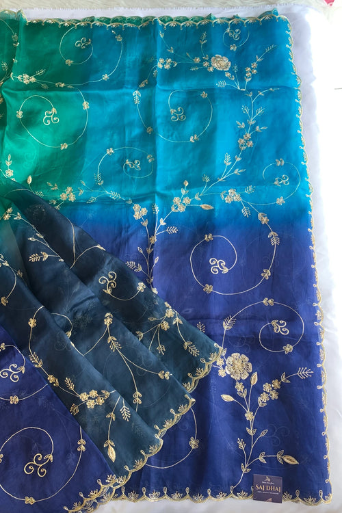 Blue Shaded Organza Saree 5853 03
