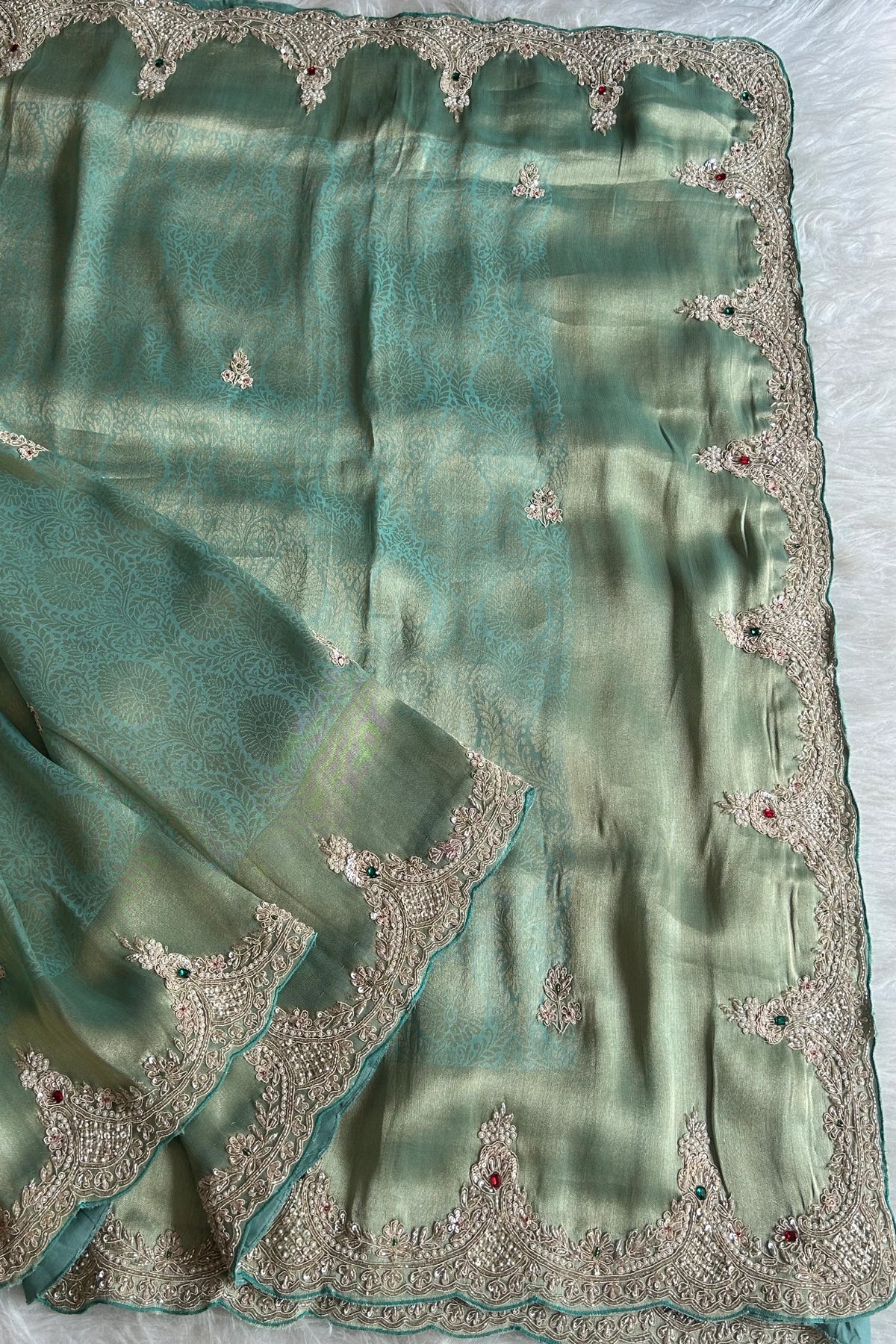 Kanchipuram Silk Saree with  Weaving, Zardosi, Sequins & Gem Embellishments 5650 12