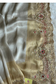 Gold Ivory Zardosi Kanchi Saree 5650 10 (PRE ORDER)