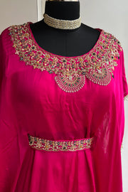 Rani Pink Silk Kaftan with Zardosi Work & Lehenga Set 5397 04