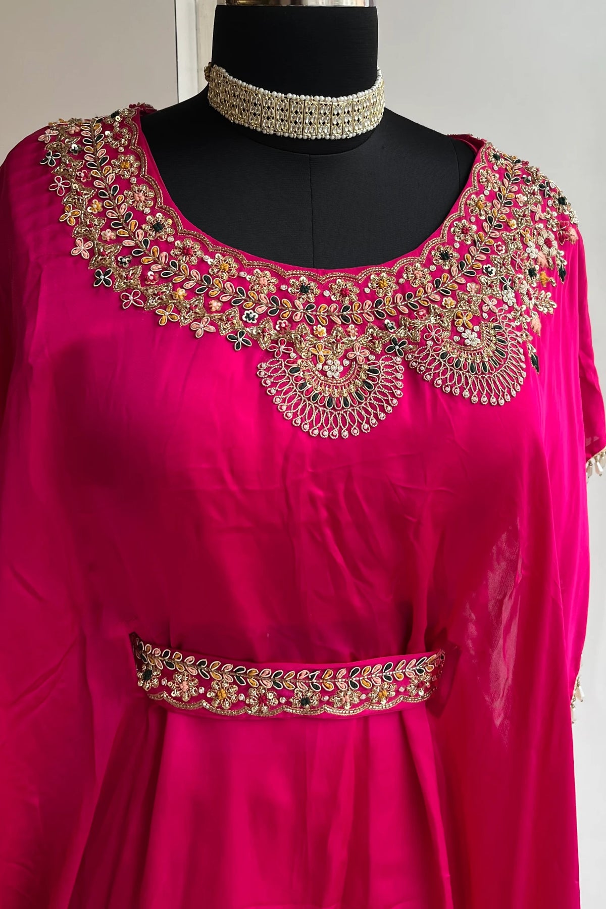Rani Pink Silk Kaftan with Zardosi Work & Lehenga Set 5397 04