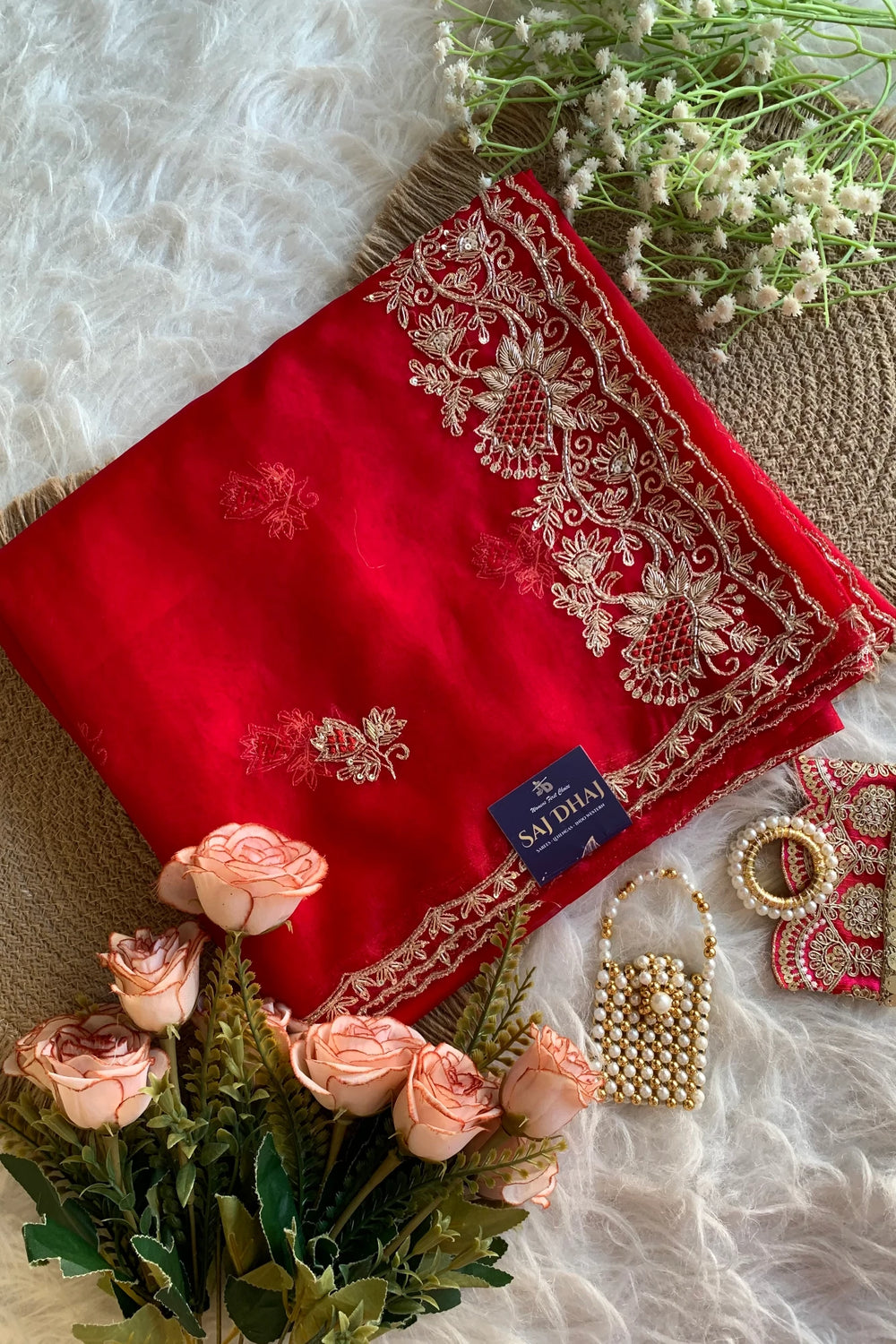 Red Soft Organza Saree 5850 02