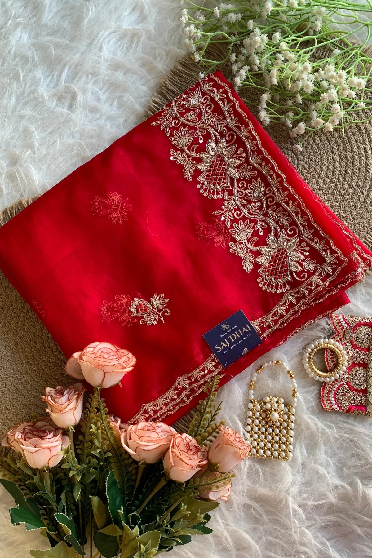 Red Soft Organza Saree 5850 02