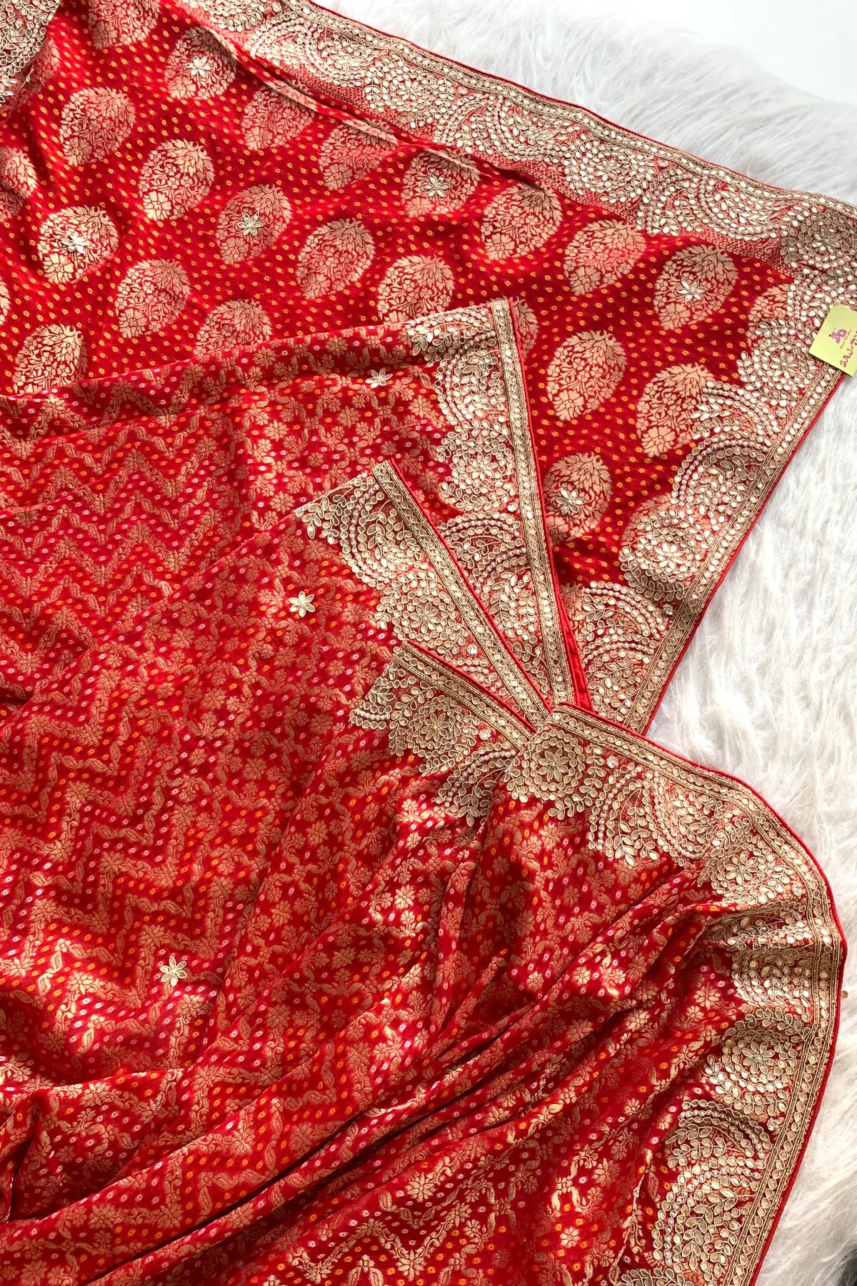 Red Banarasi Bandhej Gota Saree 5544 16