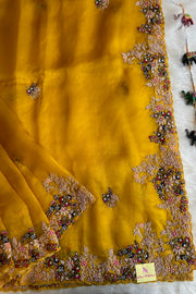Mustard Organza Saree With Zardosi and Resham 5201 03