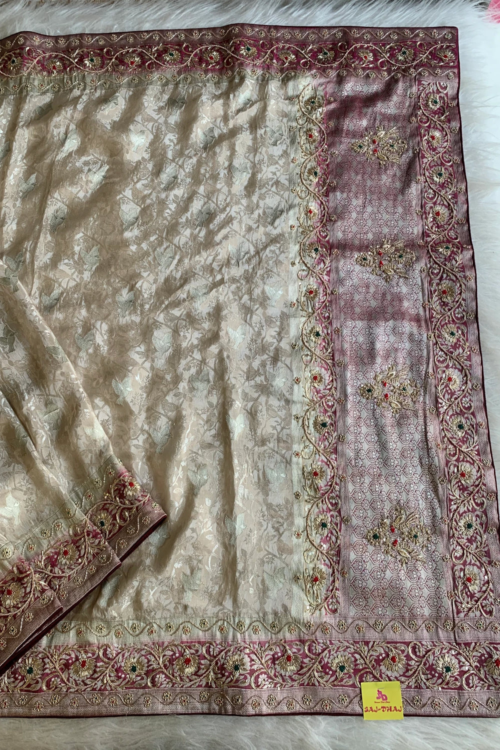 Ivory & Maroon Banarasi Saree 5751 15