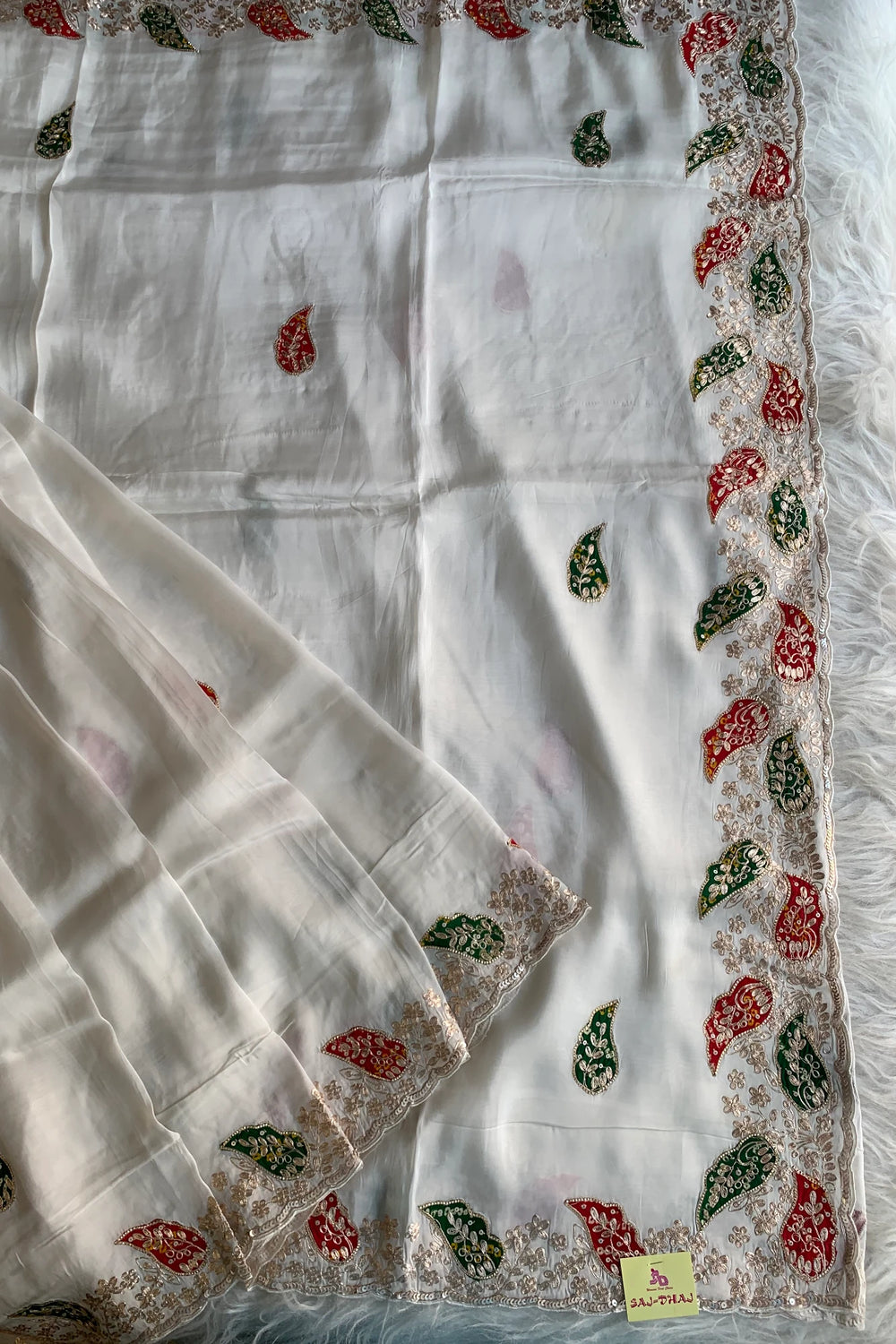 White Pittan Organza Saree 5595 01