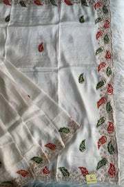 White Pittan Organza Saree 5595 01