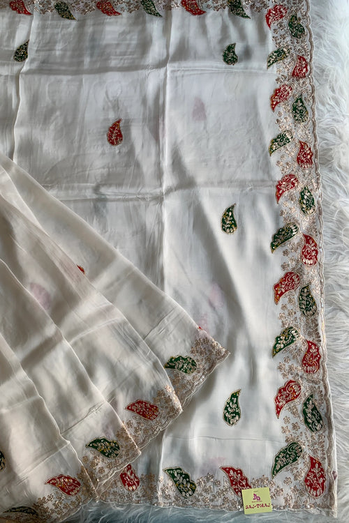 White Pittan Organza Saree 5595 01