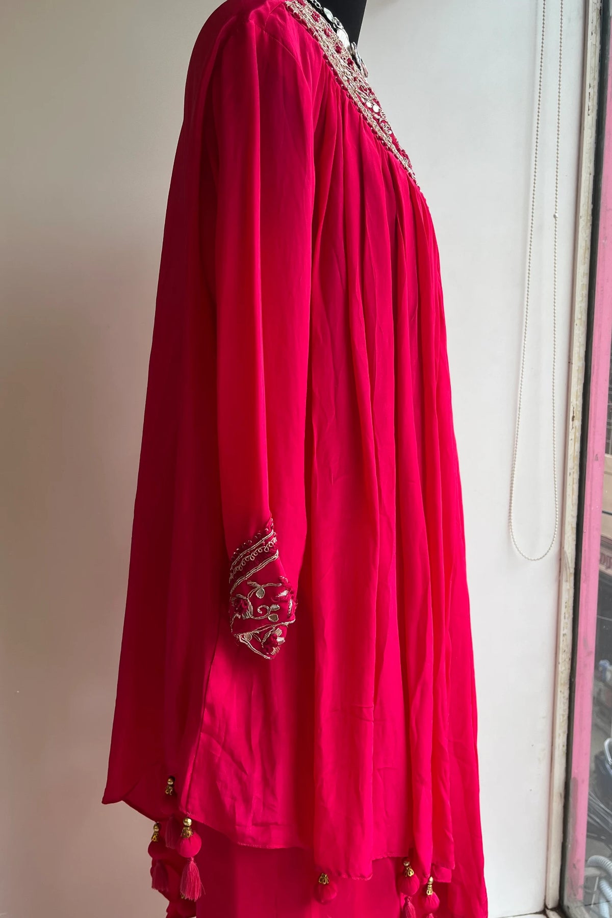 Hot Pink Designer Cowl Skirt Set with Zardosi & Thread Work 5336 01