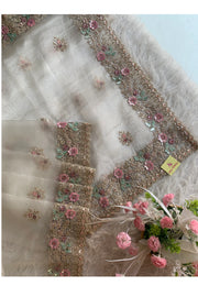 Off White Glass Organza Saree 5777 05