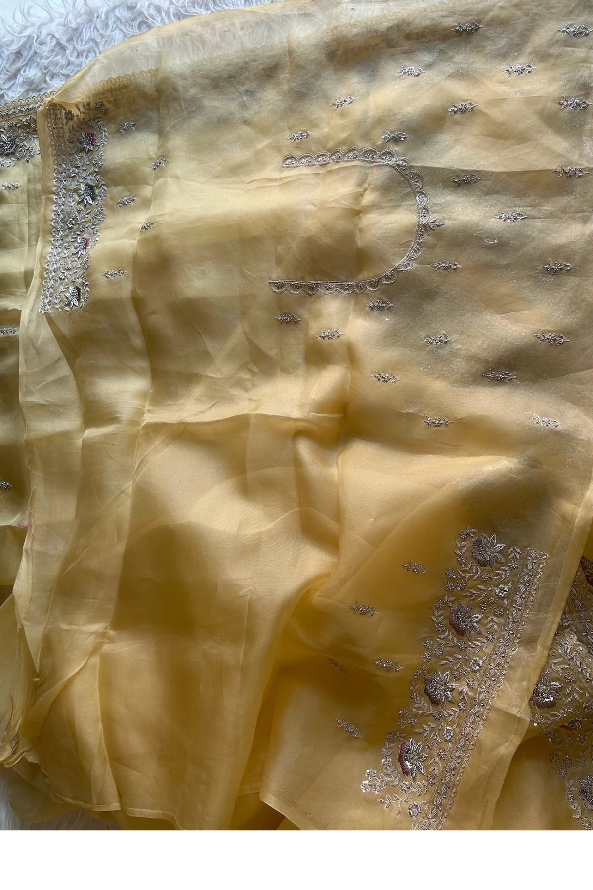 Light Yellow Kora Organza Saree 5750 07