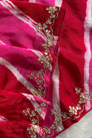 Pink Jaal Leheriya Habutai Silk Saree 5846 03