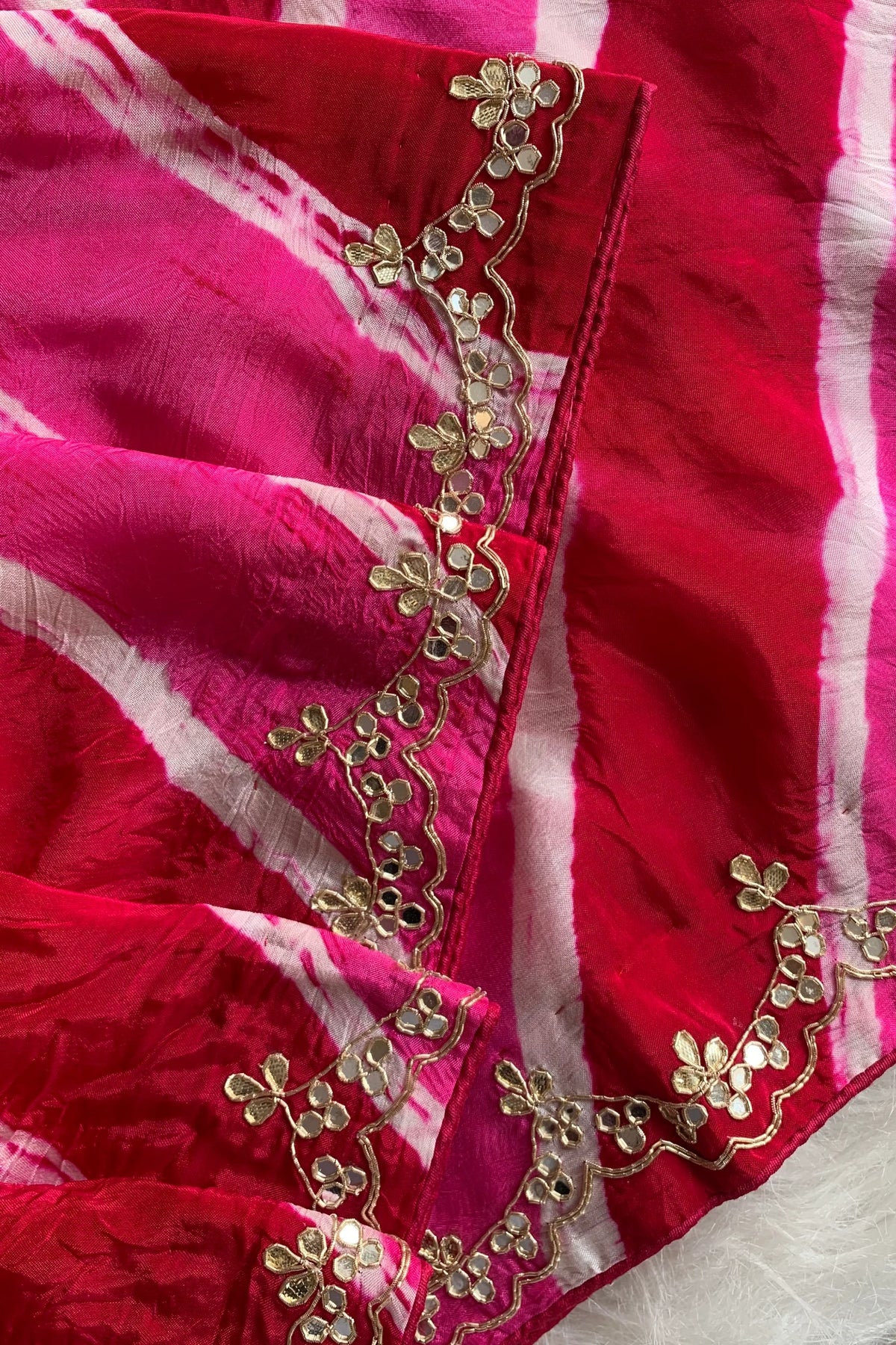 Pink Jaal Leheriya Habutai Silk Saree 5846 03