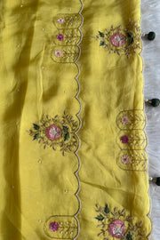 Lemon Organza Saree with Cutdana & Zardosi Work- Pre Stitched Designer Blouse 5359 15 (PRE ORDER)