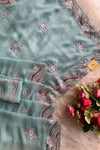 Sea Blue Embroidered Chinnon Georgette Saree 4894 01