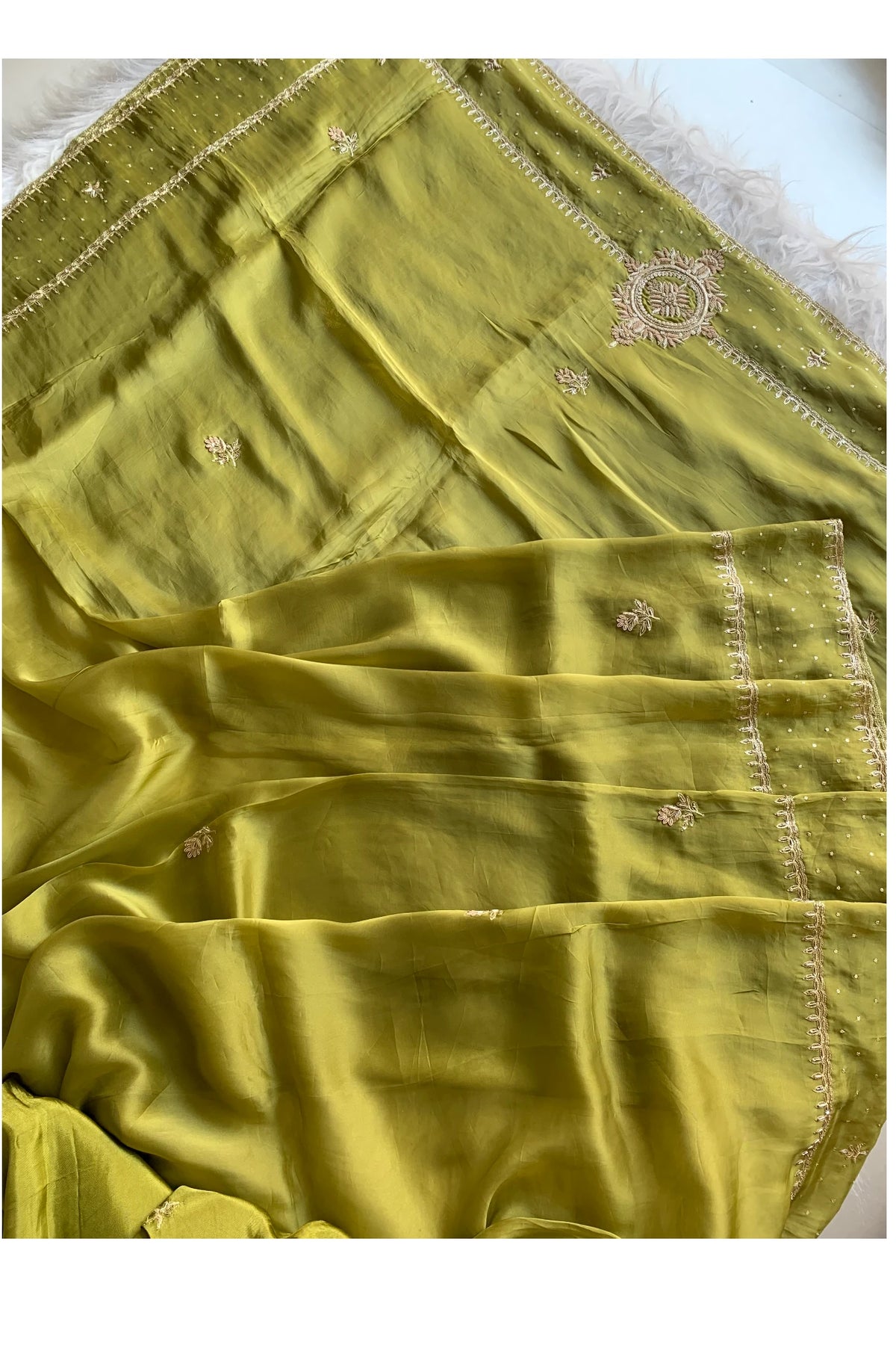 Olive Green Habutai Silk Saree 5764 18