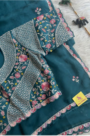 Teal blue Organza Sequins Saree 4843-05