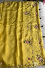 Lemon Organza Saree with Cutdana & Zardosi Work- Pre Stitched Designer Blouse 5359 15 (PRE ORDER)