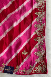 Pink Jaal Leheriya Habutai Silk Saree 5846 03