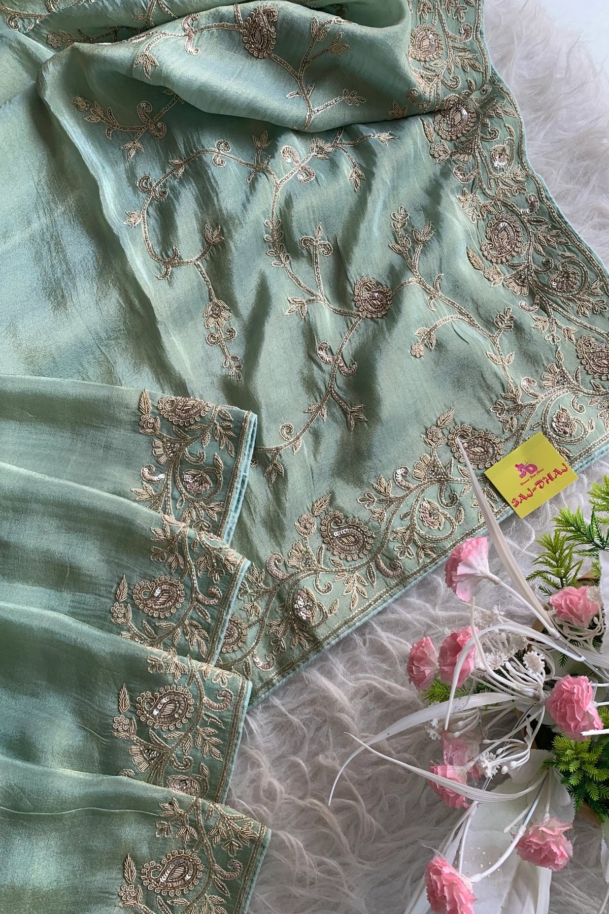 Pista Green Tissue Saree 5520 06