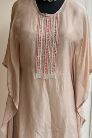 Light Brown Habutai Silk Kaftan Set with Zardosi & Pearl Detailing 5147 11