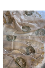 Gota Patti Organza Saree Tie Dye Effect Beige 5838 01
