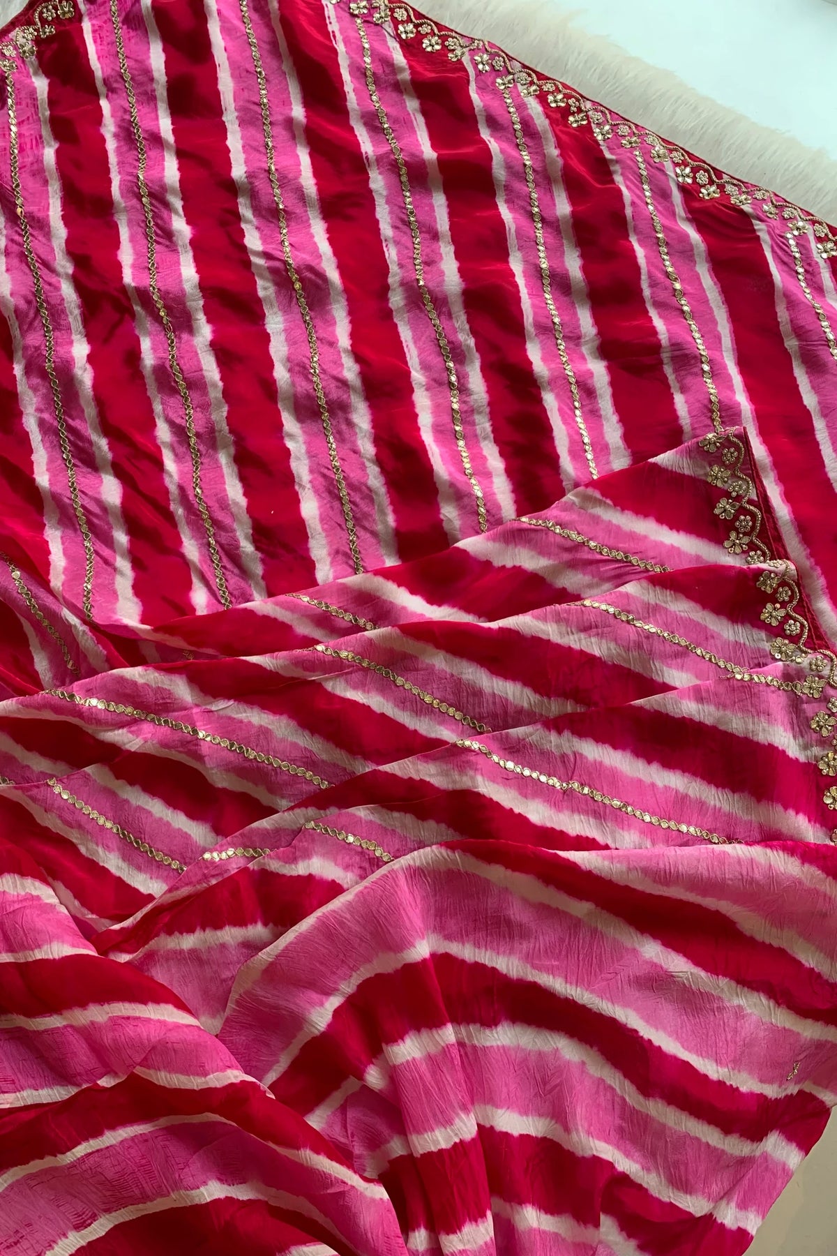 Pink Jaal Leheriya Habutai Silk Saree 5846 01