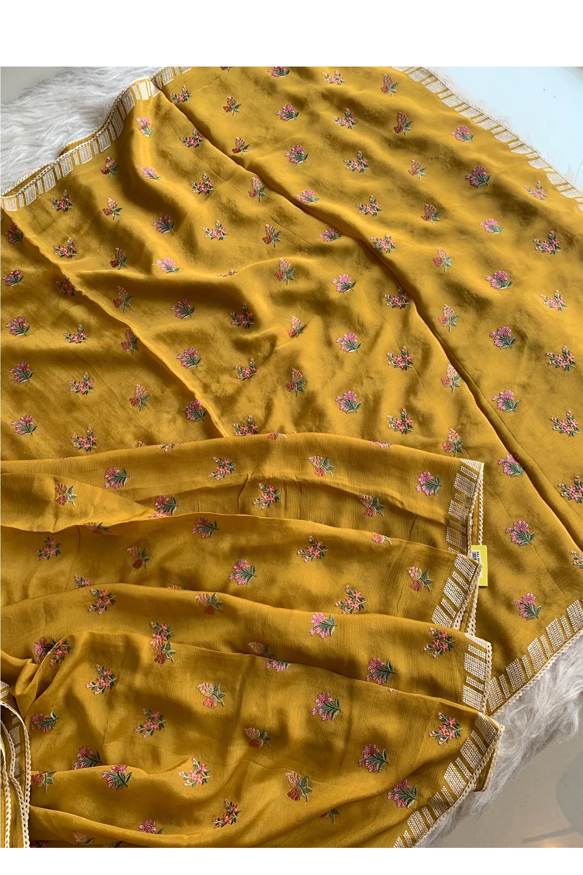 Mustard Yellow Chinnon Georgette Saree 5752 07